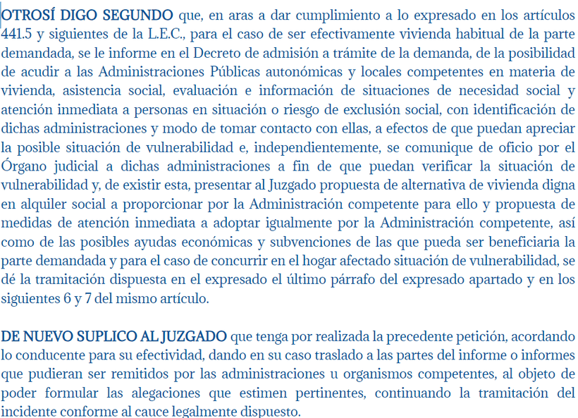 Solicitud de Vulnerabilidad por la parte demandada