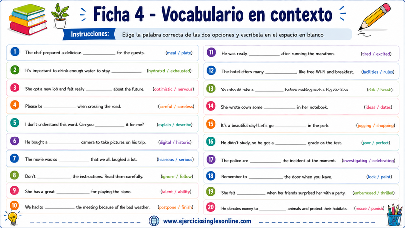 Ficha 4 Vocabulario Inglés - Ficha para imprimir