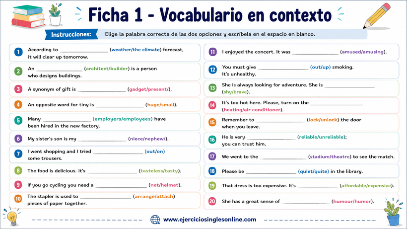 Ficha de vocabulario en inglés - Ficha para imprimir