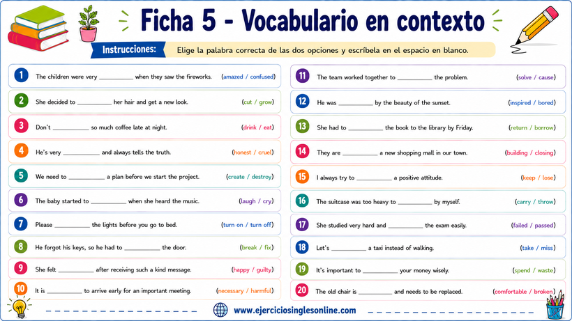 Ficha 5 - Vocabulario inglés - Ficha para imprimir