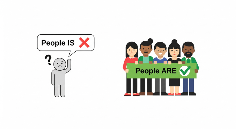 ¿"People IS"? ¡Detente! El error gramatical que hace sangrar los oídos a los nativos (Y por qué siempre es plural).