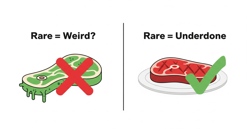 ¿Pides tu filete "Rare"? No te preocupes, el camarero no te traerá una carne "rara" o "extraña".