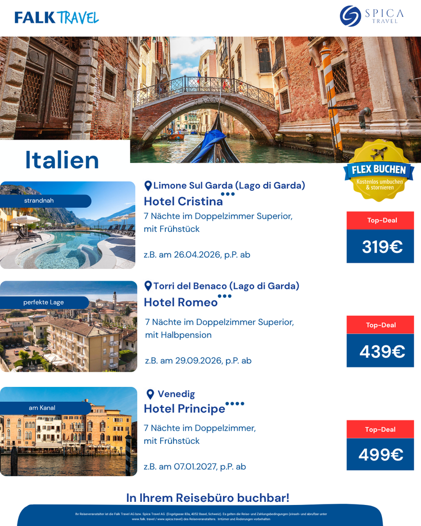 Hotel Gardasee und Hotel Venedig Angebote Falktravel - TravelBrain Reisen