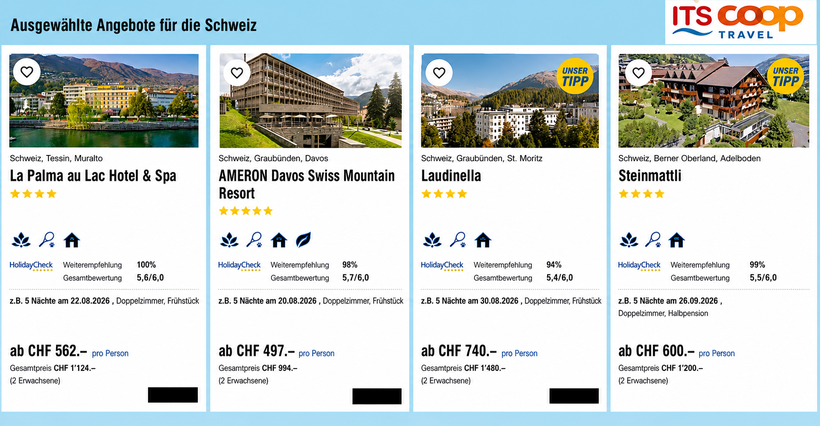 Hotelangebote Schweiz ITS Coop - TravelBrain Reisen