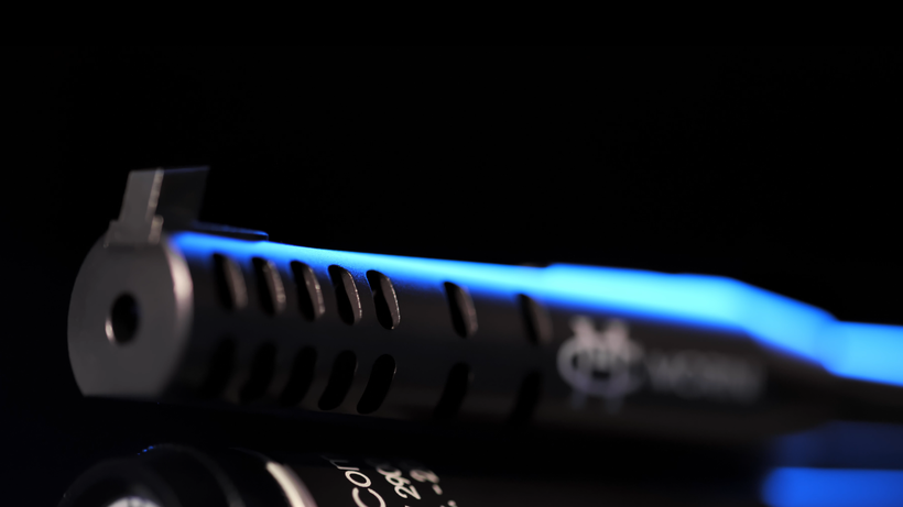 The Morini Compensator of CM162EI air pistol enhancing shooting stability and accuracy by reducing recoil and muzzle lift with 28 air vents