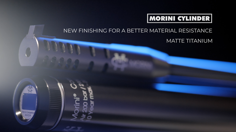 Red compressed air cylinder for Morini CM162EI air pistol, representing Ticino, Switzerland, featuring shot peening process for improved surface finish and fatigue resistance, matte red or matte blue color