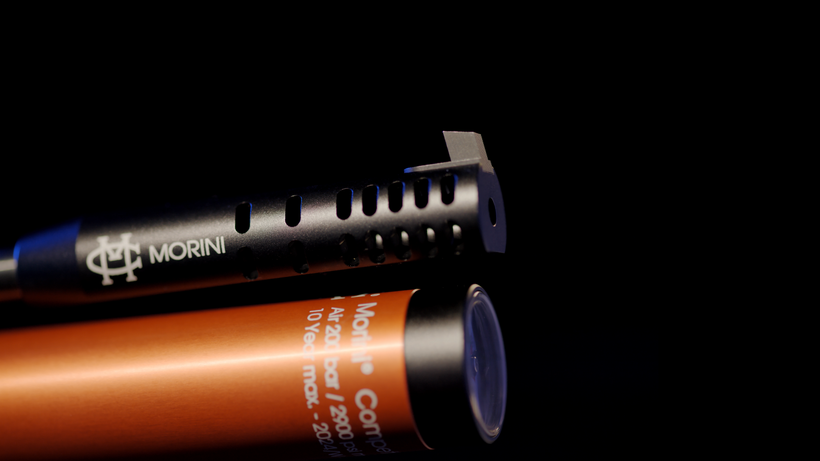 The Morini Compensator of CM162EI air pistol enhancing shooting stability and accuracy by reducing recoil and muzzle lift with 28 air vents