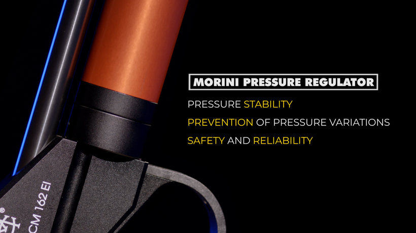Morini CM162EI pressure regulator for consistent pistol performance, pressure stability, prevention of pressure variations, optimized compressed air consumption, safety and reliability, 200 shots at 200 bar