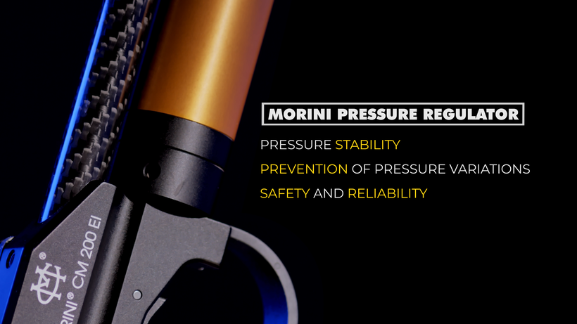 Morini CM200EI pressure regulator for consistent pistol performance, pressure stability, prevention of pressure variations, optimized compressed air consumption, safety and reliability, 150 shots at 200 bar