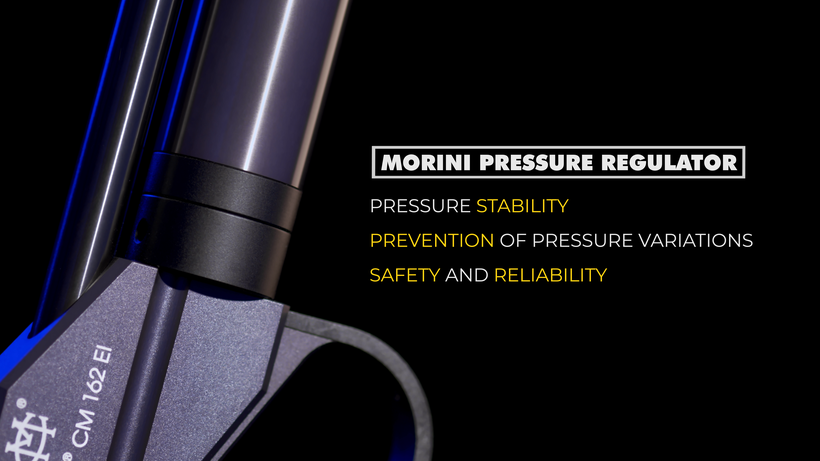 Morini CM162EI pressure regulator for consistent pistol performance, pressure stability, prevention of pressure variations, optimized compressed air consumption, safety and reliability, 200 shots at 200 bar