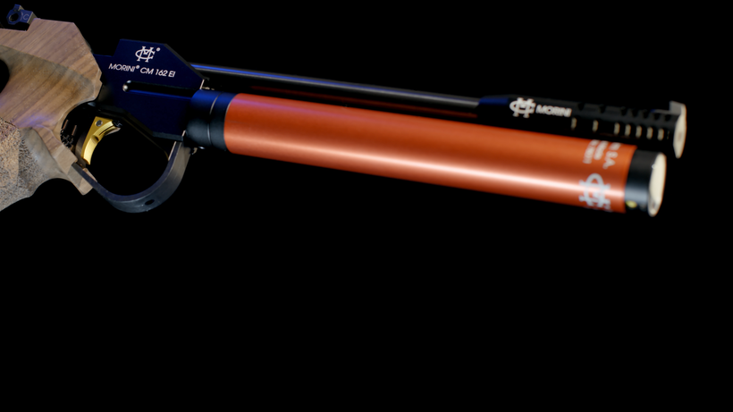 Polygonal barrel of Morini CM162EI air pistol, developed with Lothar Walther, 6 dx 450 mm, provides better bullet grip and guidance, increased accuracy, better precision, major endurance, and easier to clean
