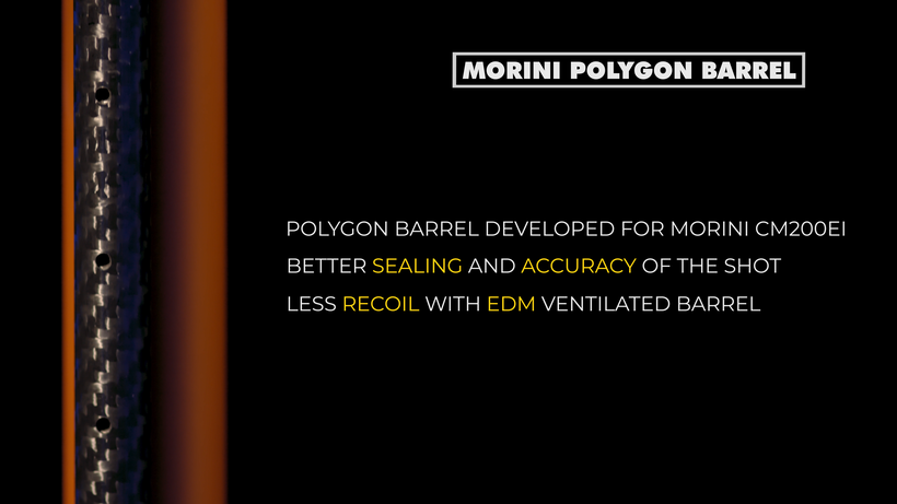 EDM ventilated barrel of the CM200EI, The holes on the barrel enhances shooting stability, Polygonal barrels are designed to provide better grip and guidance to the pellet