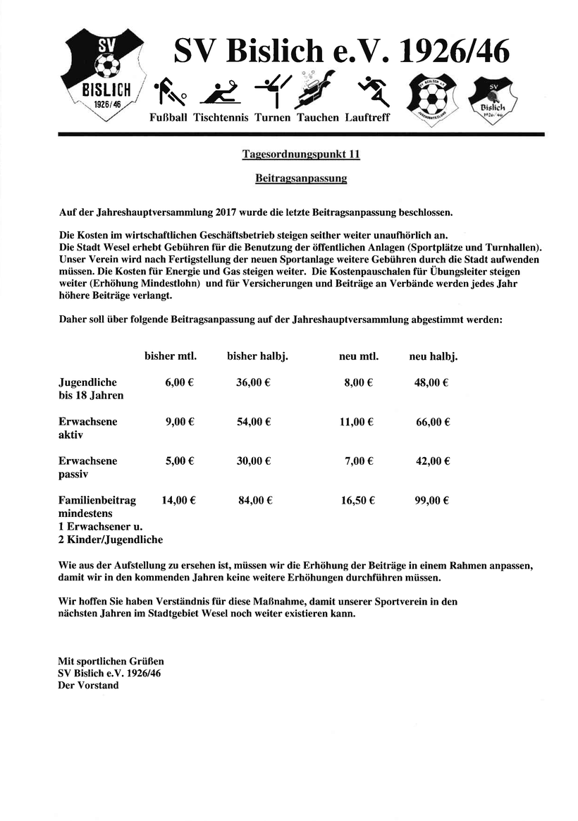 SV Bislich Jahreshauptversammlung 2024