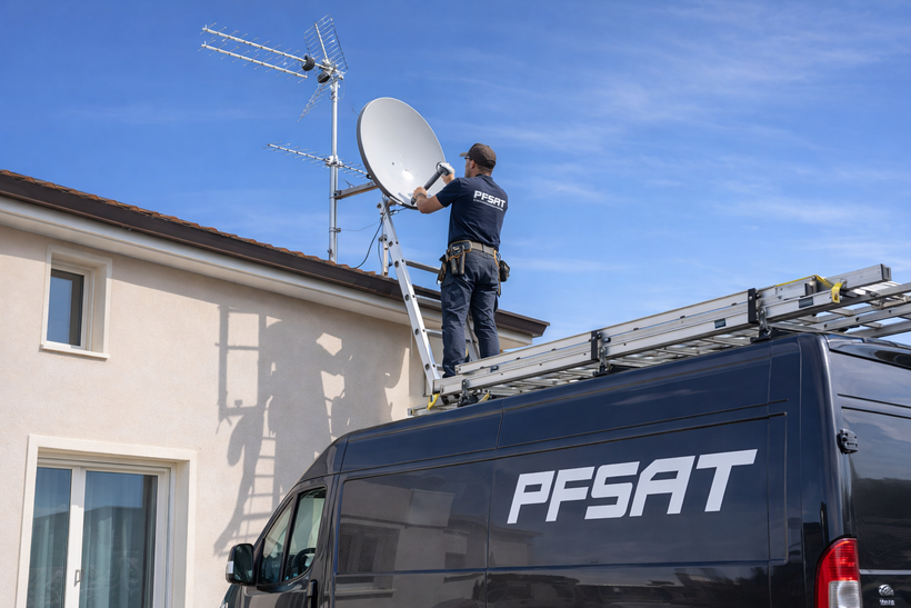 installazione antenna digitale terrestre e parabola satellitare su tetto casa a Pordenone PFSAT