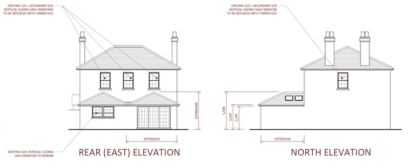 Drawing extract showing elevations of an extension