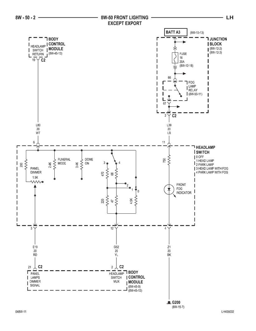 300M, CONCORDE, INTERPID, LHS Front Lighting Circuit Diagram