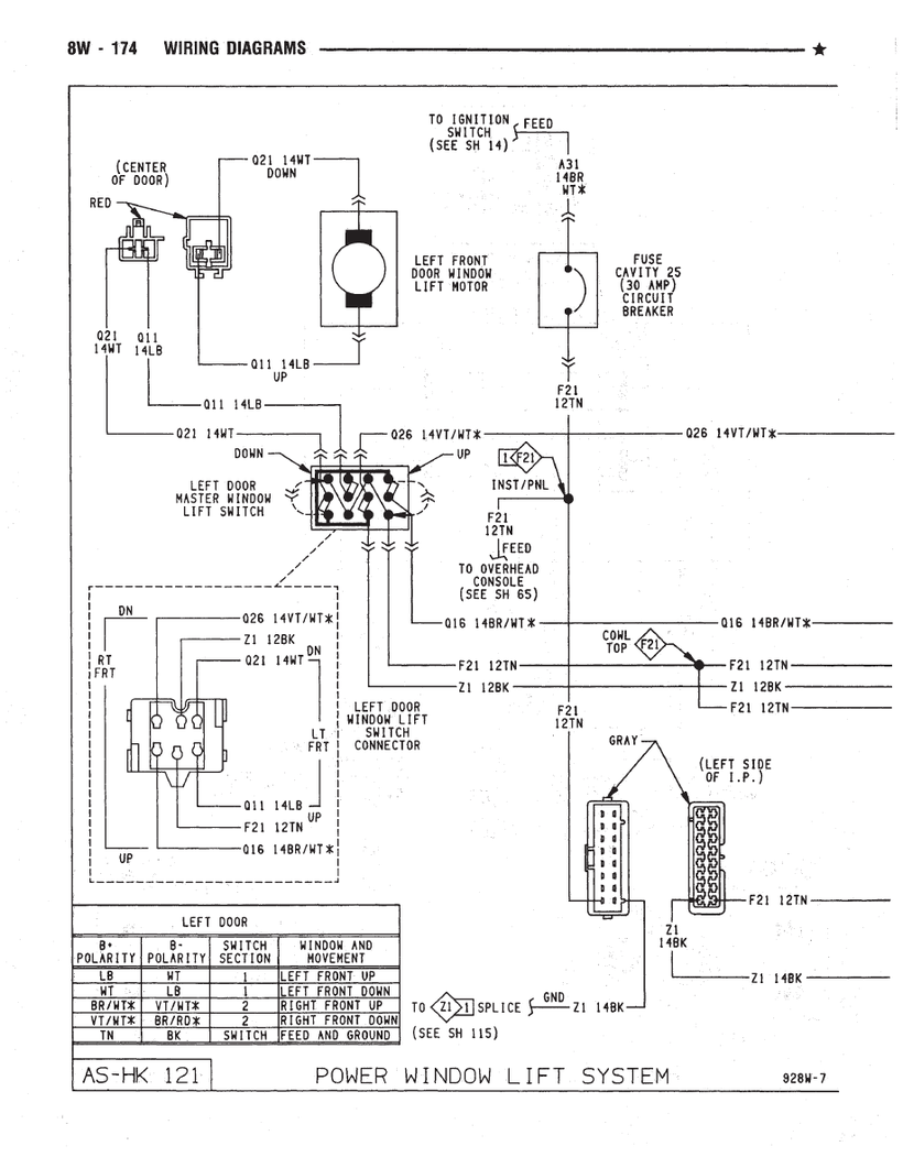 VOYAGER Power Window Lift System Circuit Diagram