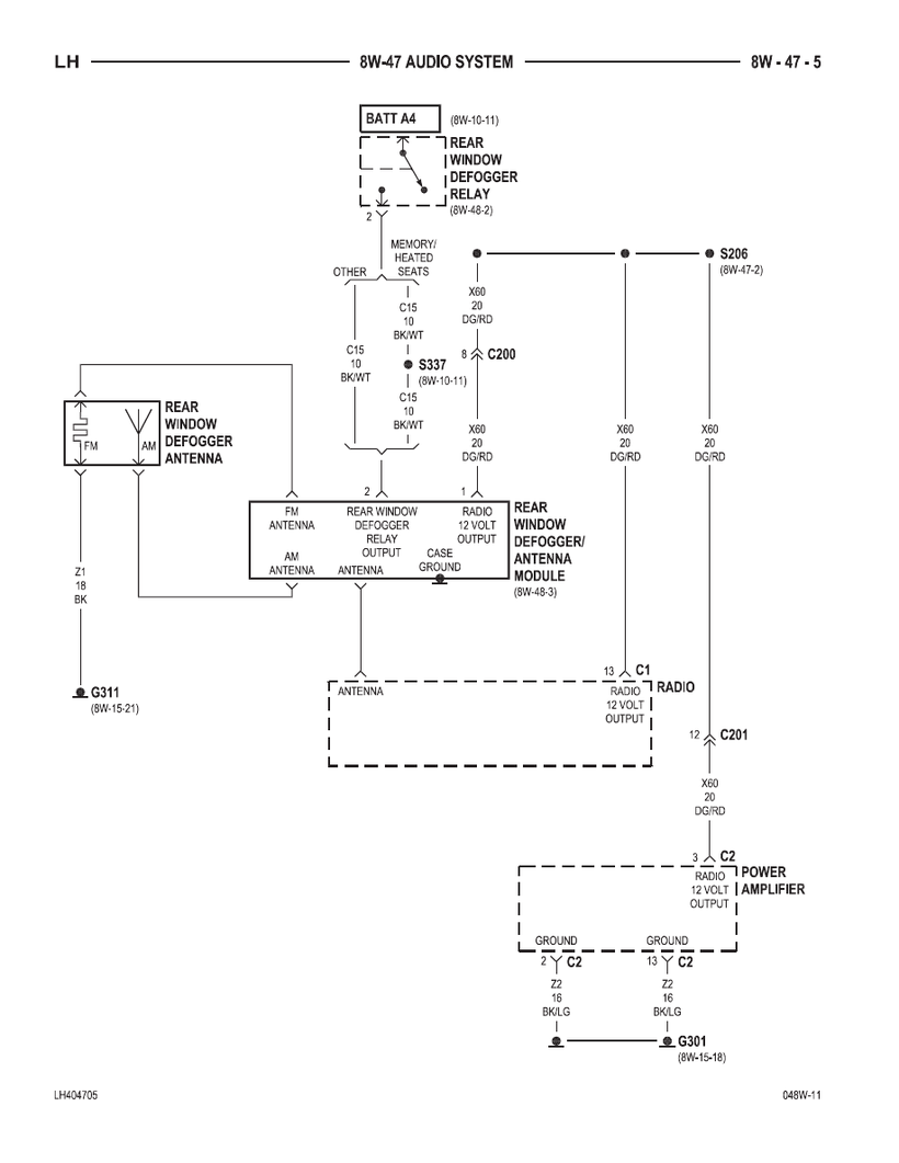 300M, CONCORDE, INTERPID, LHS Audio System Wiring Diagram