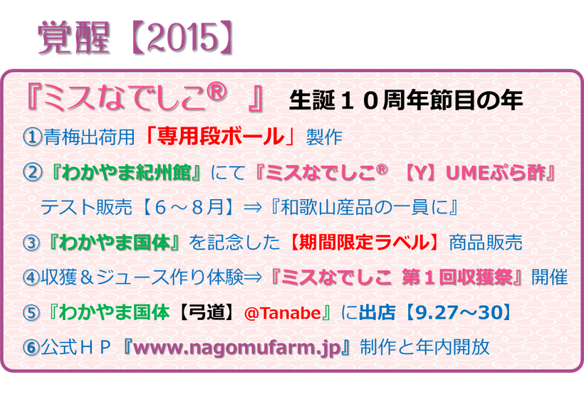 『ミスなでしこⓇ』生誕１０周年　play back 10 year 【Y】ume記録　覚醒【2015】