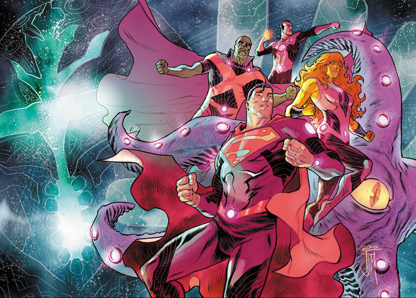 Superman, Martian Manhunter, Sinestro, Starfire und Starro als Team Mystery.