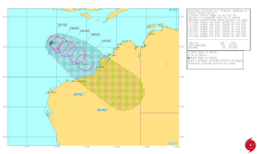 Tropical Cyclone Yvette track map (23-12-2016). From JTWC. 