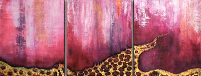 Acrylgemälde, dreimal 50x60cm,Blattmetall,auf Leinwand,2018