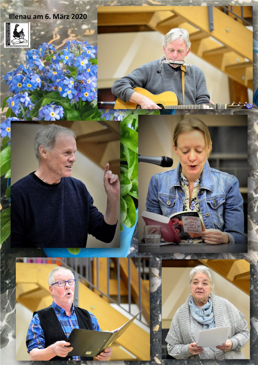 Es lasen und musizierten Marion Stieglitz, Serge Rieger, Klaus-Ulrich Moeller, Martin Schütt und Karin Jäckel Foto: KP Jäckel