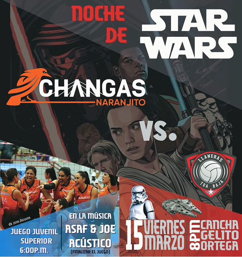 Arte promoción del partido entre Changas vs. Llaneras por Facebook de las Changas de Naranjito