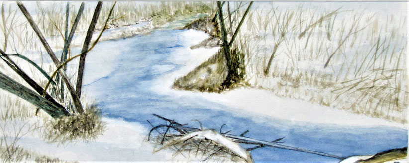 Nr. 33 / WOLFGANG SCHERAN / "Winter an der Lafnitz" Aquarell auf Papier, 63x33cm, 280,-€