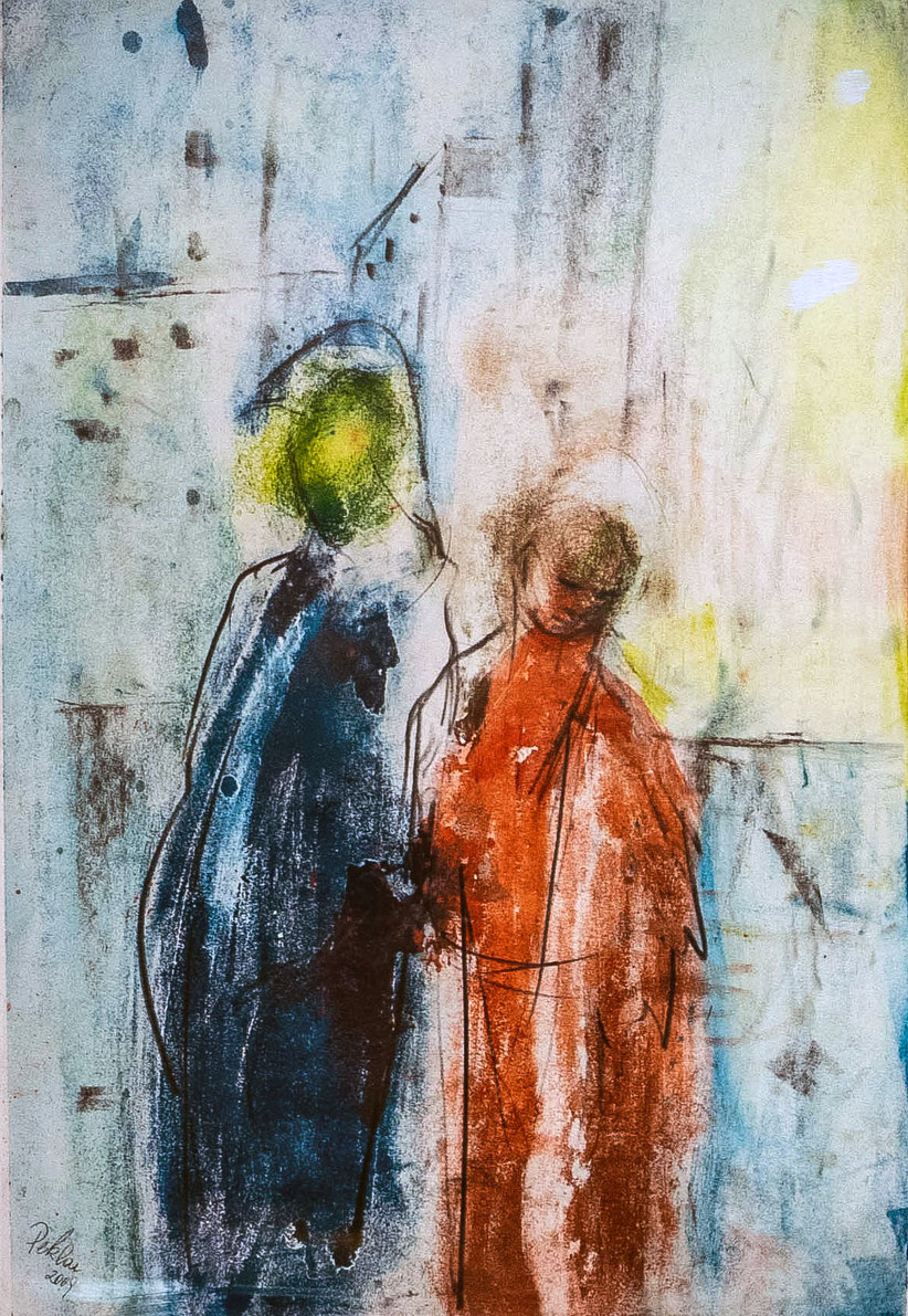 Nr. 22 / GERLINDE PEKLAR / "Mein verlorener Engel", Absprengtechnik, 55x75cm, (verkauft)