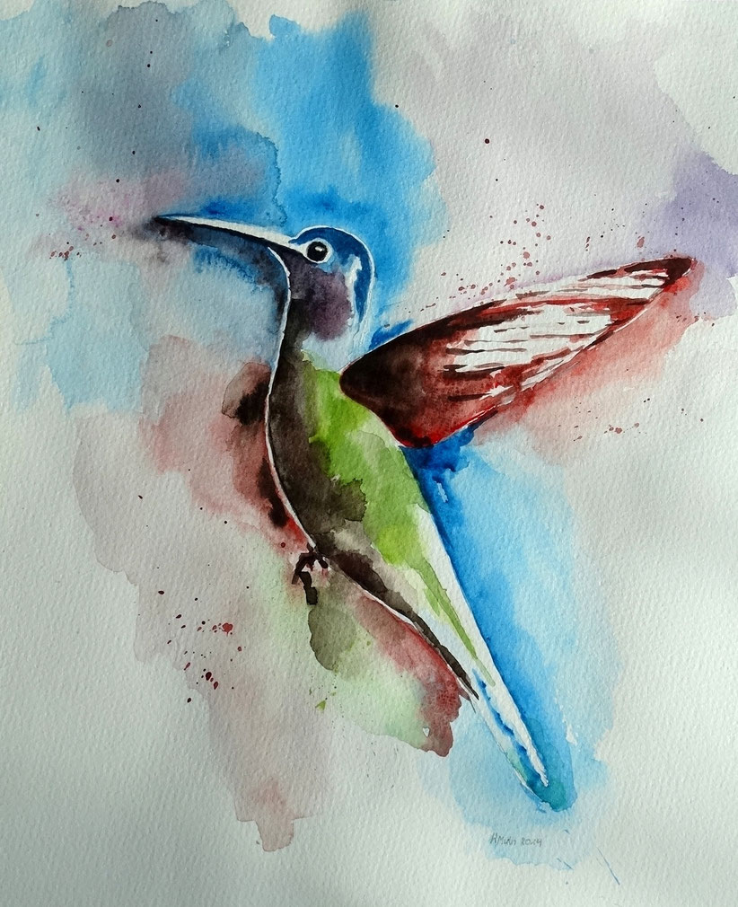 Nr. 42 / WALTRAUD MUTH / "Kolibri", Aquarell auf Papier, 40x50cm, 120,-€