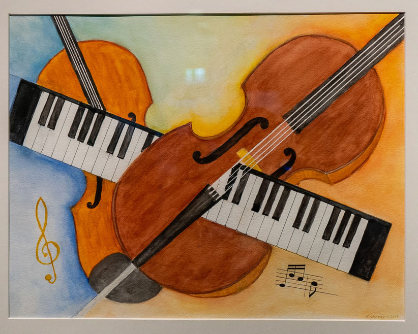 Nr. 32 / WOLFGANG SCHERAN / "Hommage an das Altenberg Trio", Aquarell auf Papier, 63x53cm, 350,-€