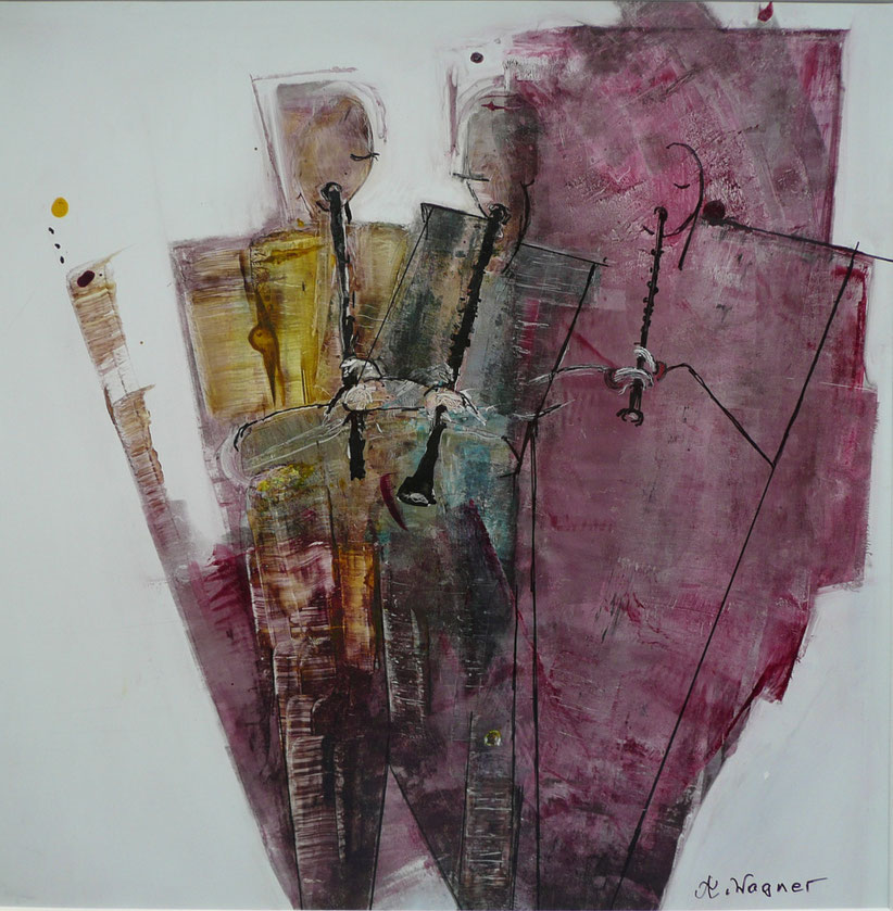 Annelies Wagner, "Klarinett", Tintografik auf ALU, 40 x 40 cm