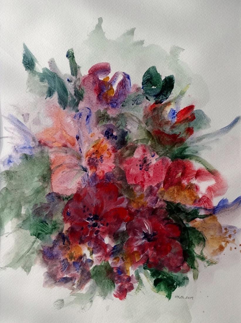 Nr. 40 / WALTRAUD MUTH / "Blumen" Mischtechnik auf Papier, 40x50cm, 120,-€