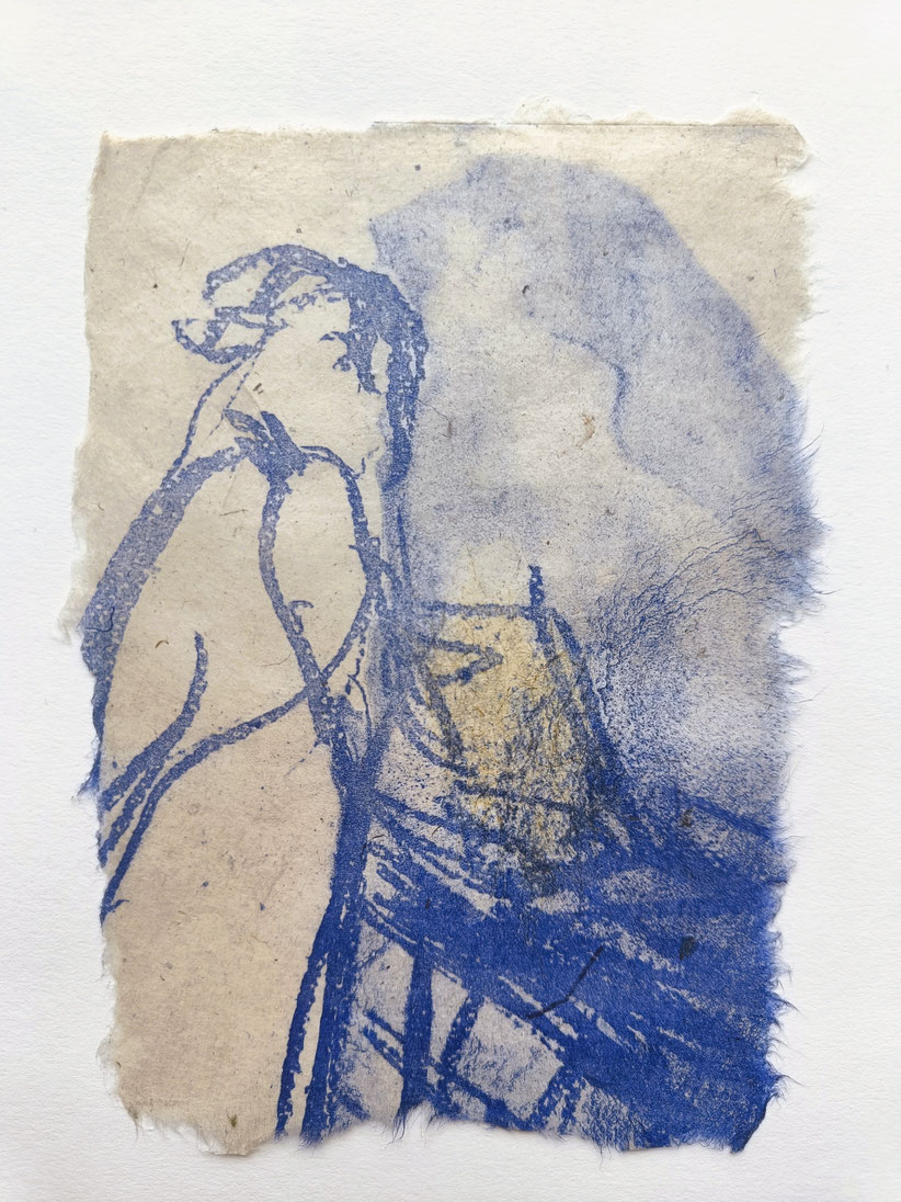 2025 NAHP MAIL ART EXCHANGE PROGRAM & ANNUAL AUCTION. Collaboration: Heike Berl, Germany (motif, algraphy, chine collé) & Sheryl Jaffe, United States (handmade kozo paper), edition of 4