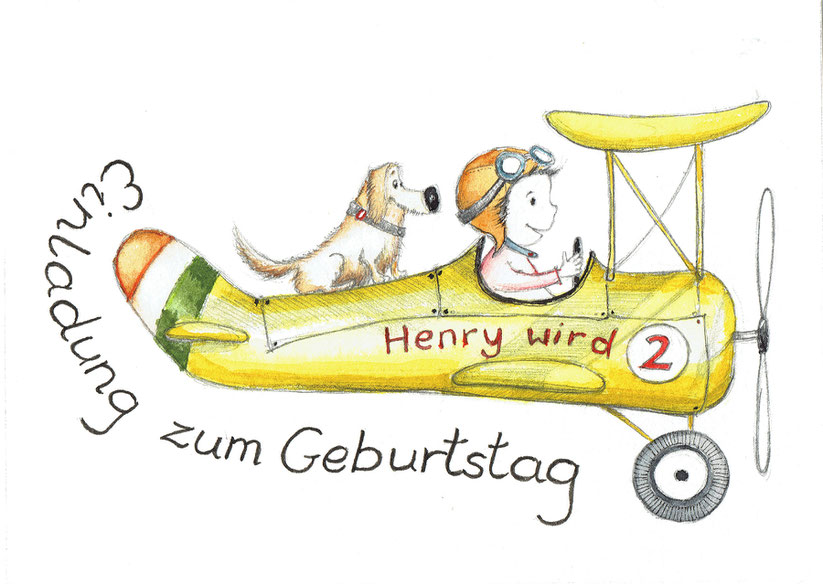 Illustration Kind-Junge-Pilot-Hund