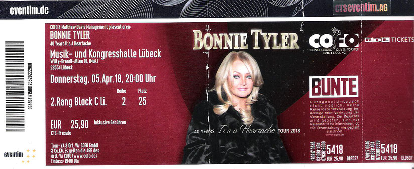 Nr. 350 - 05.04.2018 - Bonnie Tyler - Musik- und Kongresshalle, Lübeck