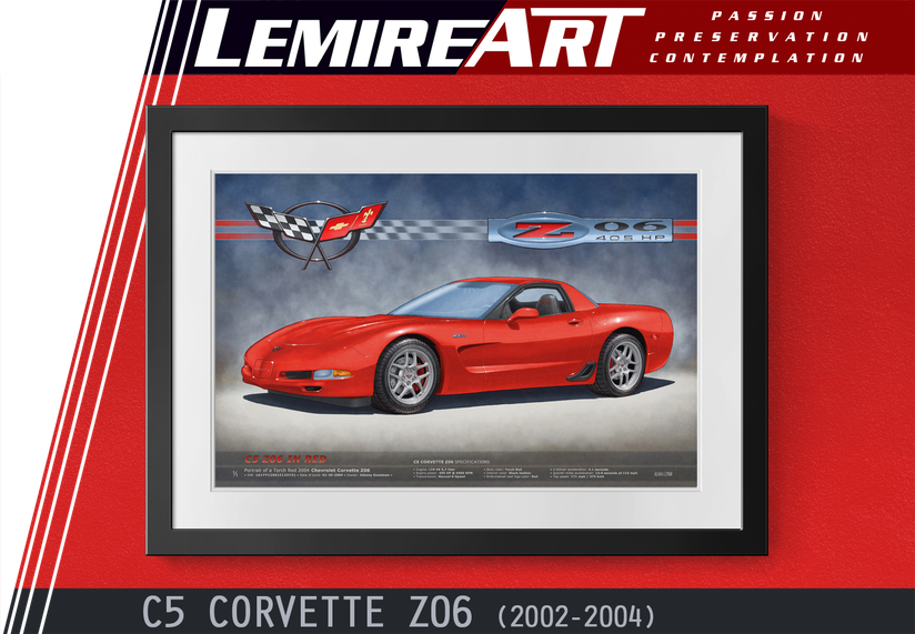 Drawn portrait of a C5 Corvette Z06 in Torch Red