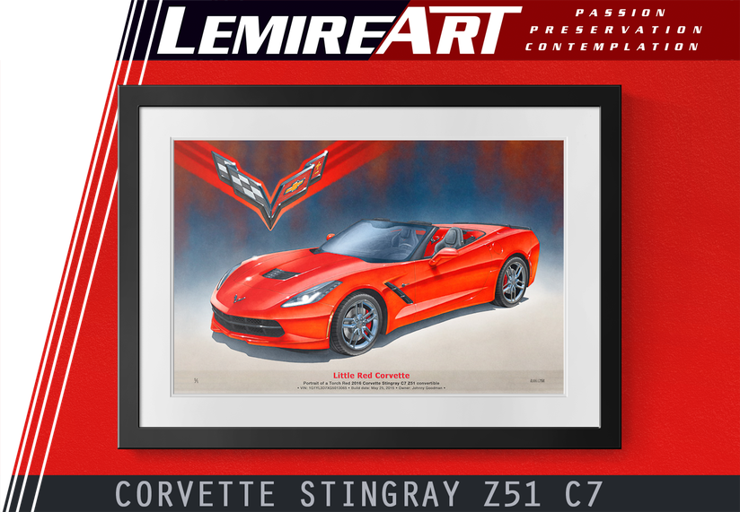 C7 Corvette Stingray Z51 convertible drawn portrait from Lemireart