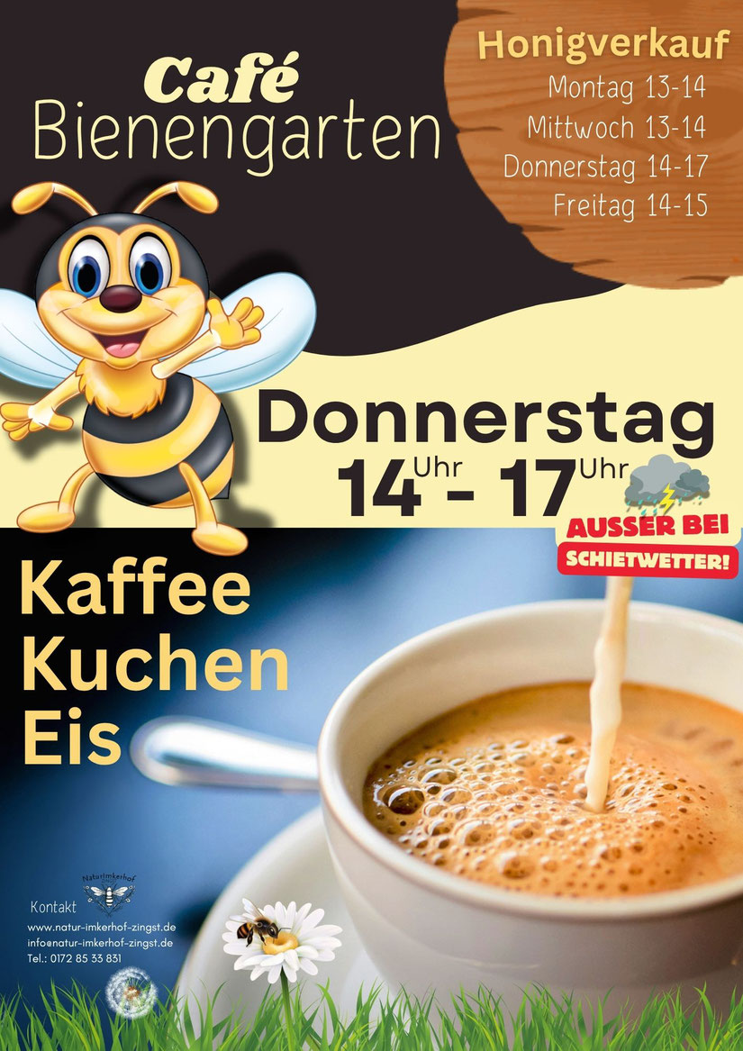 Öffnungszeiten Cafe Bienengarten Natur und Imkerhof Zingst Honig regional