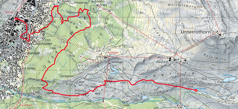 Wanderroute von Zermatt zum Grindjesee