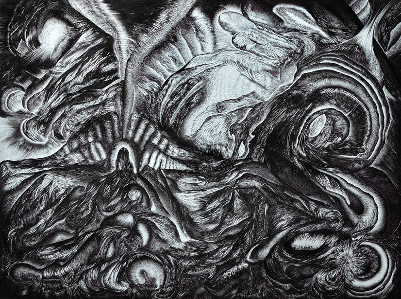 "Die Unausweichlichkeit der Zerstörung", 56 x 75 cm, Kugelschreiber auf Papier, 2015