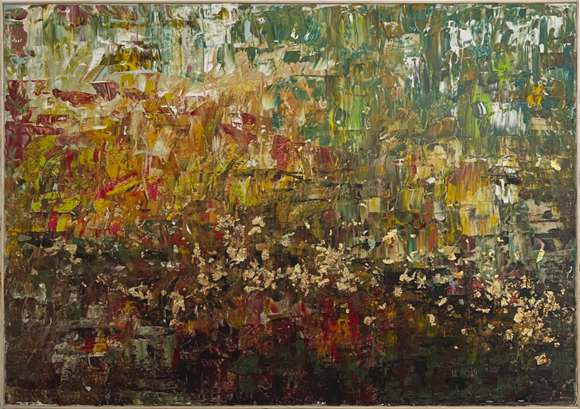 o.T. Acryl Mischtechnik mit Schlagmetall, 130 x 90 cm, 2020