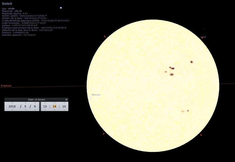 Copie d'écran de stellarium - Début du Transit vers 13h