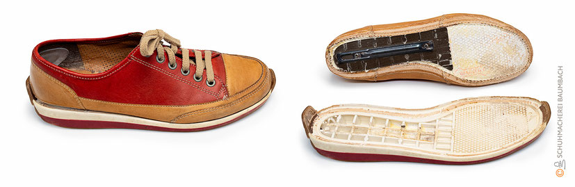 Gestrobelter Schuh mit angeklebter Formsohle - vorne und hinten am Schaft hochgezogen
