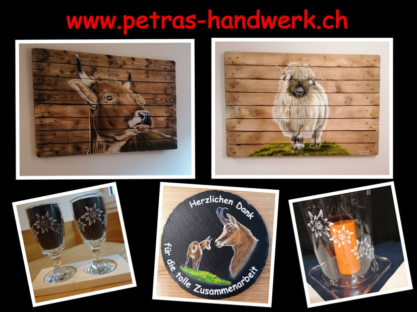 Auftragsmalerei / Holzuhren bemalen / Milchkanne bemalen / Holzwandbild bemalen / www.petras-handwerk.ch