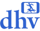 Blaues Logo mit den Buchstaben 'dhv' und einem stilisierten Läufer mit Hund in einem Rechteck oben rechts.