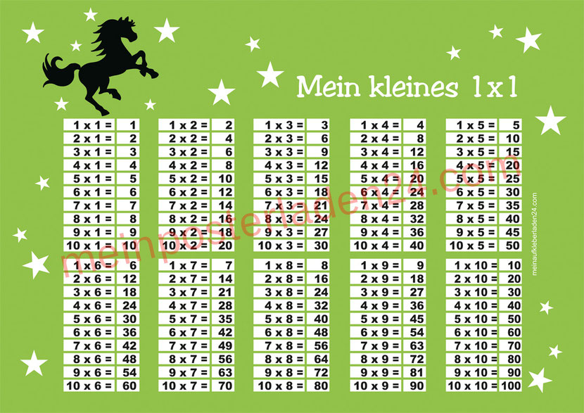 1 x 1 Lernposter für die Grundschule mit Wildpferd und Sternchen, optional laminiert