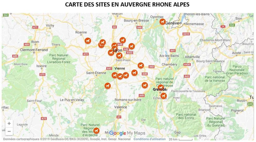 EN ROUGE, LES SITES D'ACCUEIL ET D'ACCOMPAGNEMENT EN RHÔNE ALPES, EN 2019