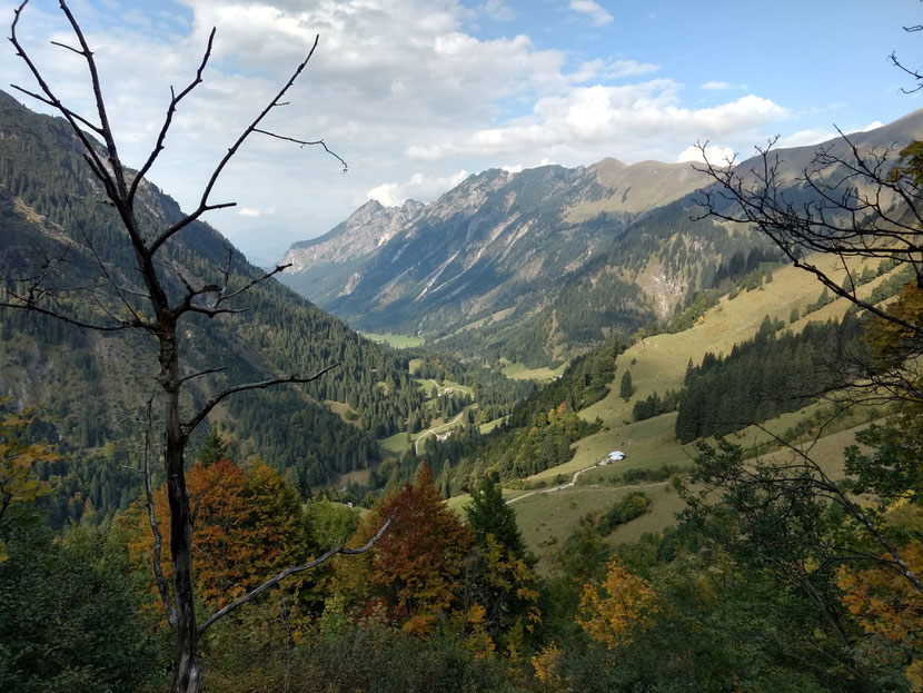 Schöne Blicke ins Tal, unten die Petersalpe